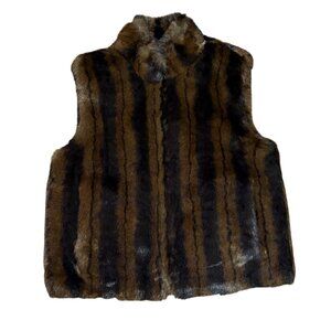 COACO NEW YORK WOMENS REVERSIBLE LUXURY FAUX FUR VEST SMALL FULL ZIP POCKETS